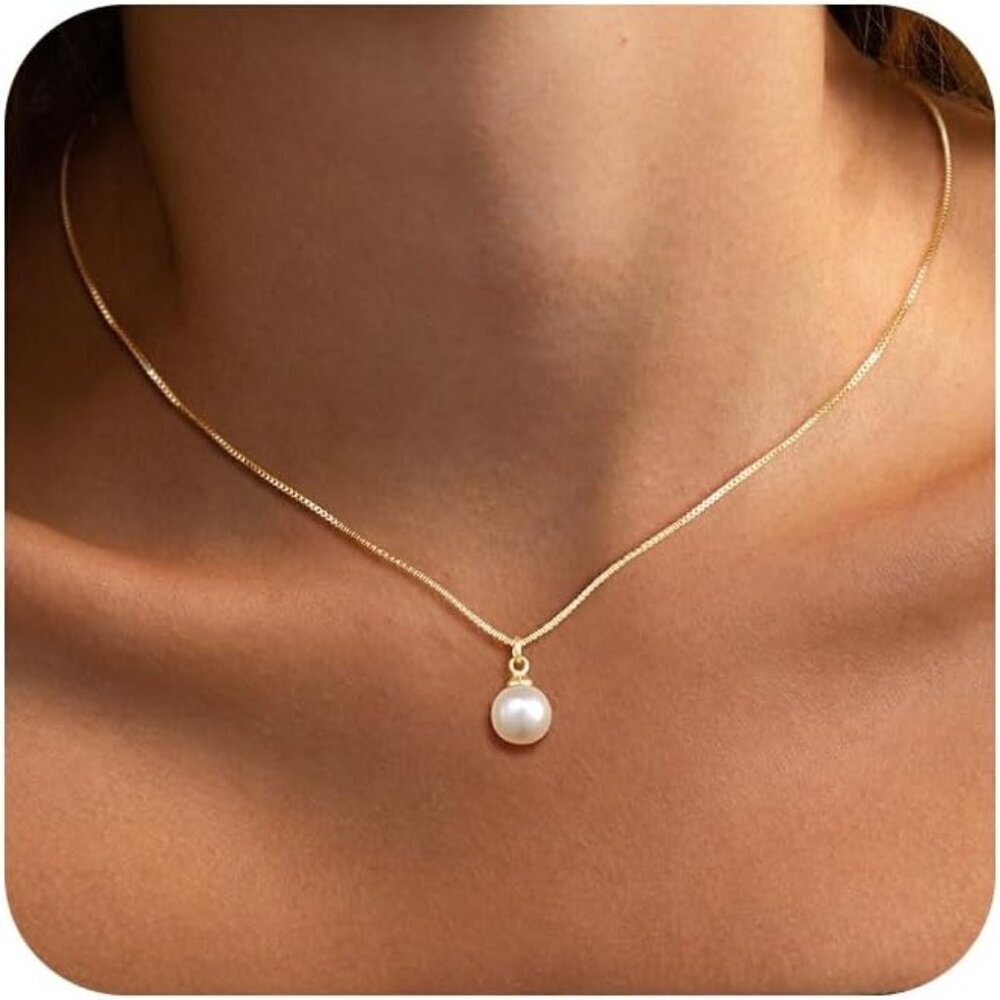 🆕 Women Gold Pearl Pendant Necklace 14K Simple Trendy Sterling Chain Jewelry